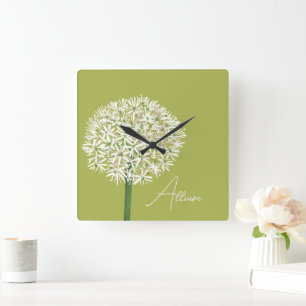 Horloge Carrée Art botanique de la fleur d'Allium Flore élégant