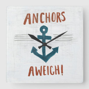 Horloge Carrée Art coastal   Anchors Away