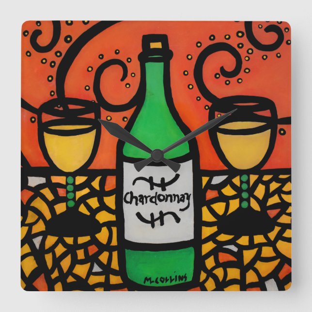 Horloge Carrée Art coloré Chardonnay de vin (Recto)