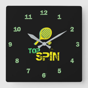Horloge Carrée Art de bruit de sport de tennis, raquette verte et