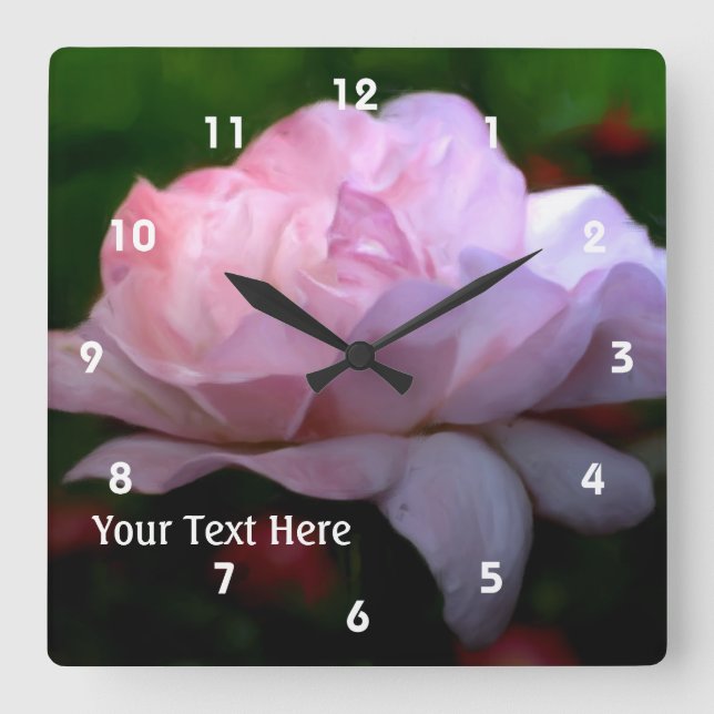 Horloge Carrée Art de fleur de rose rose ciel (Recto)