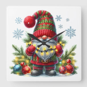 Horloge Carrée Art de Gnome de Noël Cosy – Fêtes de fin d'année