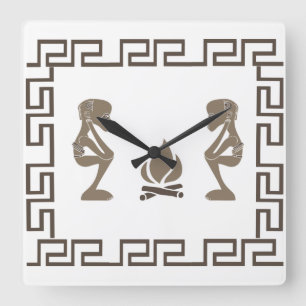 Horloge Carrée Art de la scène tribale africaine Abstraite