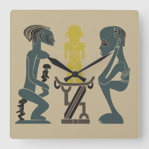 Horloge Carrée Art de la scène tribale africaine Abstraite