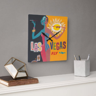 Horloge Carrée Art de l'affiche de voyage de jeu vintage à Las Ve