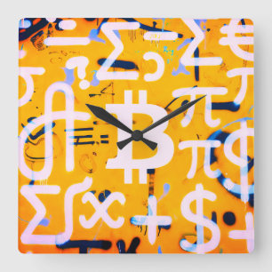 Horloge Carrée Art de rue Bitcoin (peinture orange n° 4)