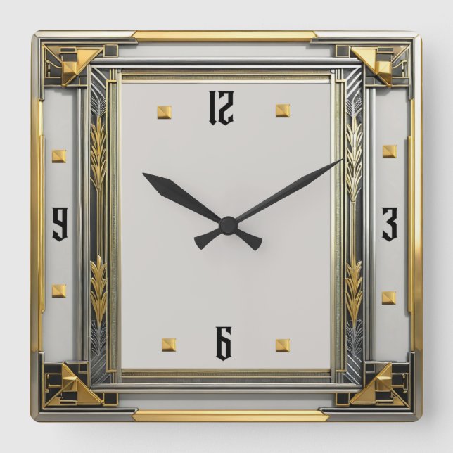 Horloge Carrée Art Déco Argent (Recto)