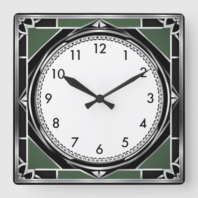 Horloge Carrée Art Déco Argent (Recto)