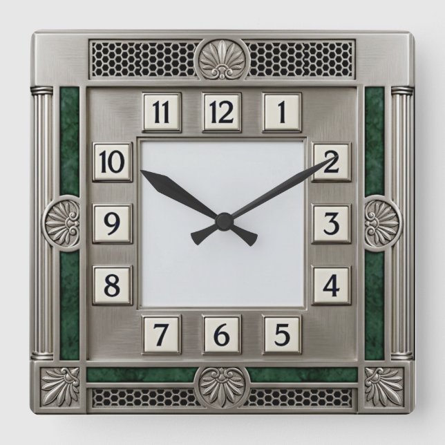 Horloge Carrée Art Déco Argent (Recto)
