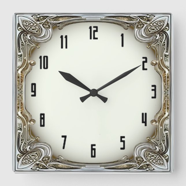 Horloge Carrée Art Déco Argent (Recto)