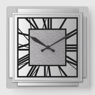 Horloge Carrée Art déco, argent brossé