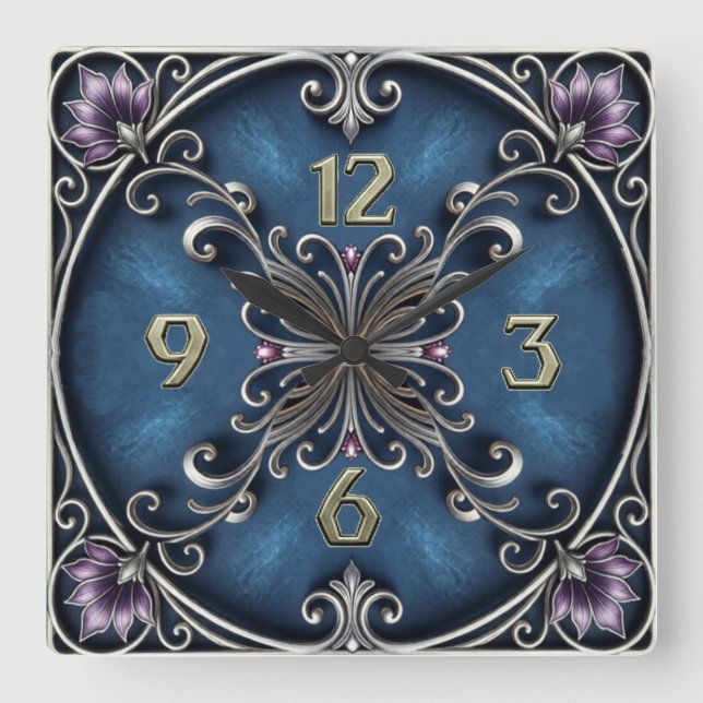 Horloge Carrée Art Déco argenté (Recto)
