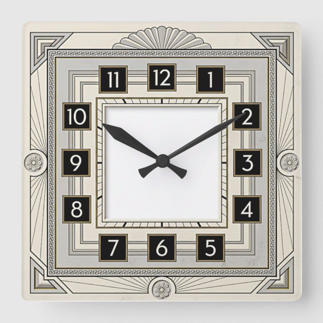 Horloge Carrée Art Déco Blanc (Recto)