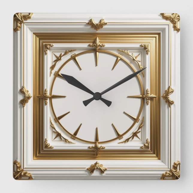 Horloge Carrée Art Déco Blanc (Recto)