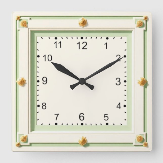 Horloge Carrée Art Déco blanc et menthe (Recto)