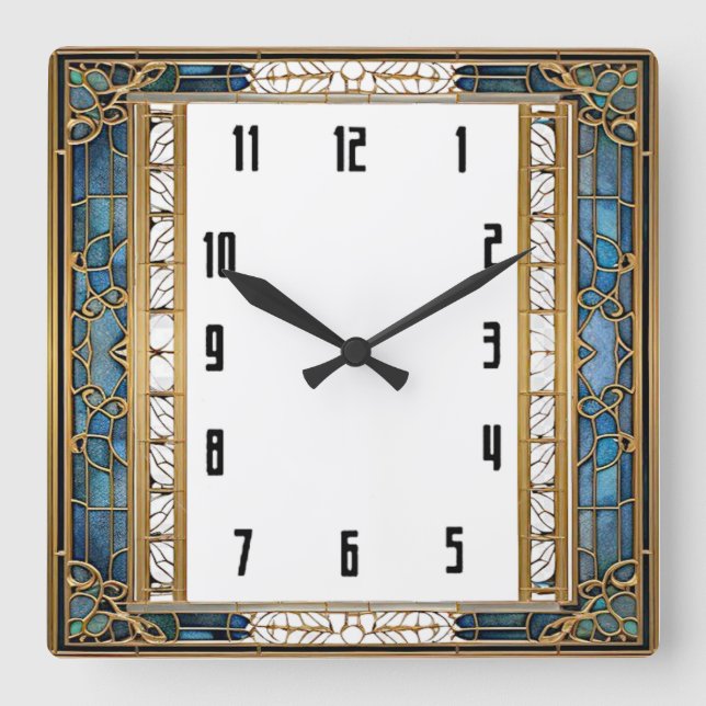 Horloge Carrée Art Déco Bleu (Recto)