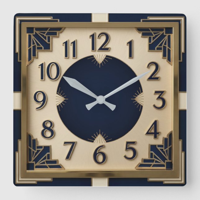 Horloge Carrée Art Déco Bleu (Recto)