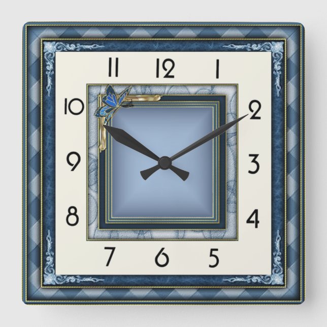 Horloge Carrée Art Déco Bleu (Recto)