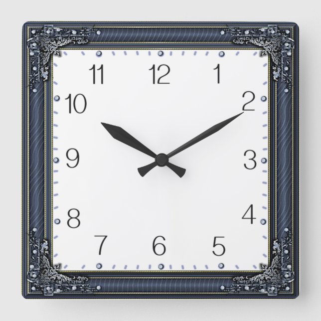 Horloge Carrée Art Déco Bleu (Recto)