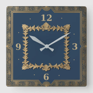 Horloge Carrée Art Déco bleu
