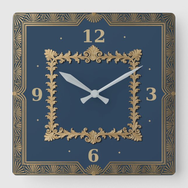 Horloge Carrée Art Déco bleu (Recto)