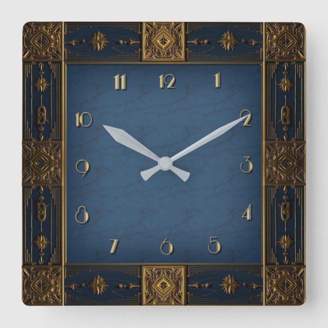 Horloge Carrée Art Déco Bleu (Recto)