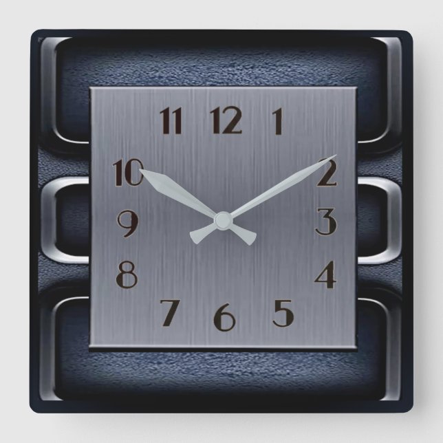 Horloge Carrée Art Déco Bleu (Recto)