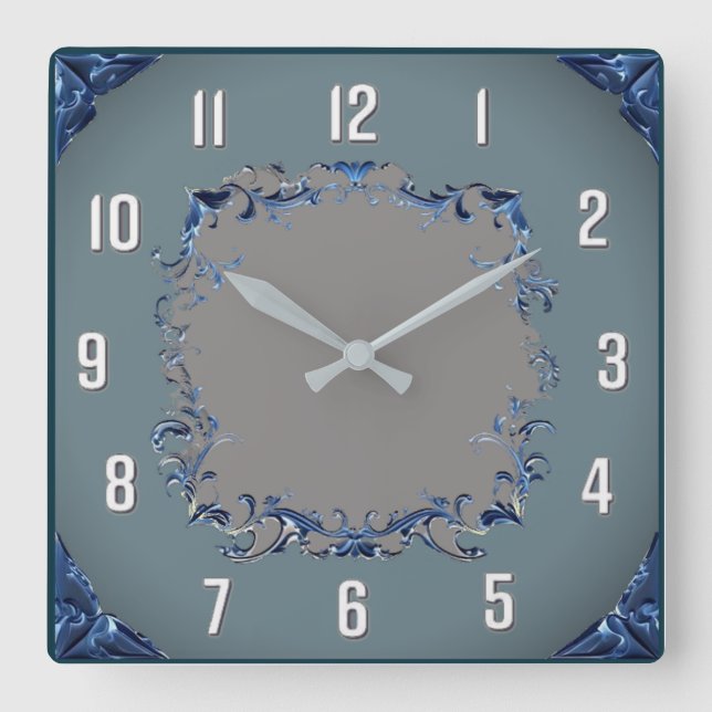 Horloge Carrée Art Déco bleu (Recto)