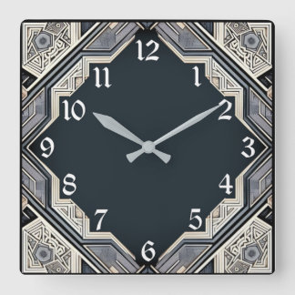 Horloge Carrée Art Déco Bleu