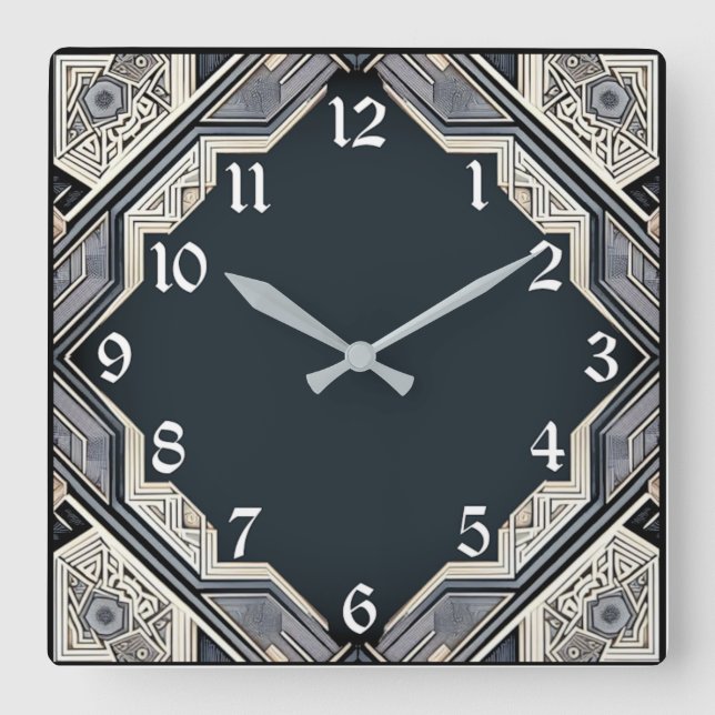 Horloge Carrée Art Déco Bleu (Recto)