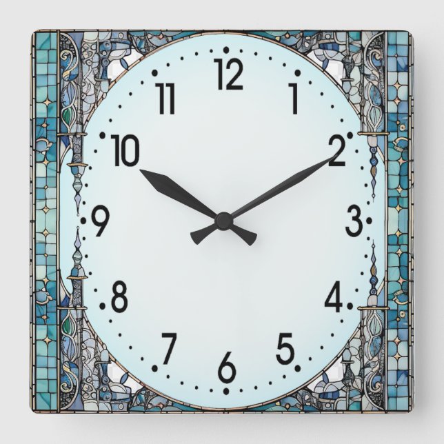 Horloge Carrée Art Déco Bleu (Recto)