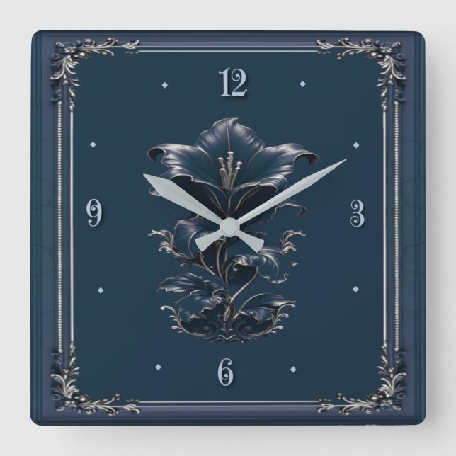 Horloge Carrée Art Déco bleu (Recto)