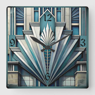 Horloge Carrée Art Déco Bleu