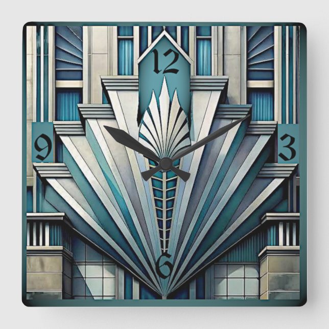 Horloge Carrée Art Déco Bleu (Recto)