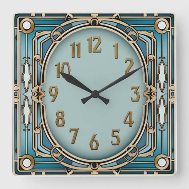 Horloge Carrée Art Déco Bleu (Recto)