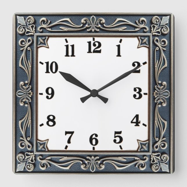 Horloge Carrée Art Déco Bleu (Recto)