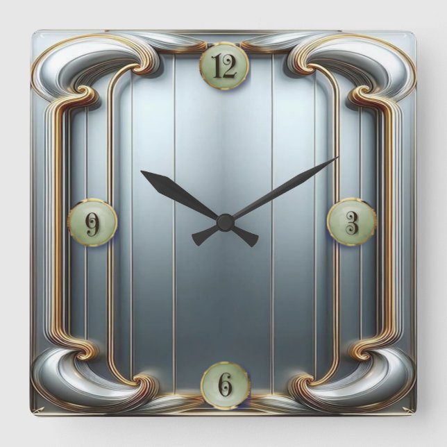 Horloge Carrée Art Déco Bleu (Recto)
