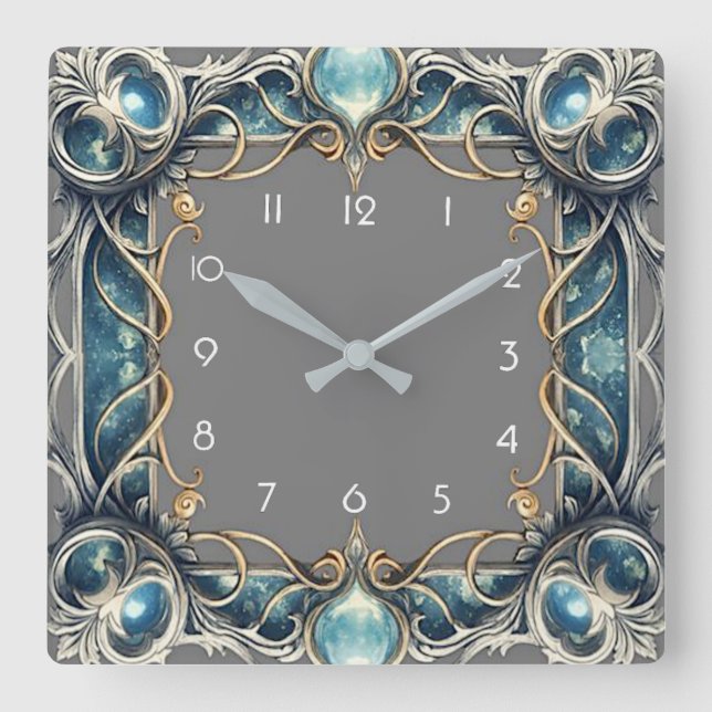 Horloge Carrée Art Déco Bleu (Recto)