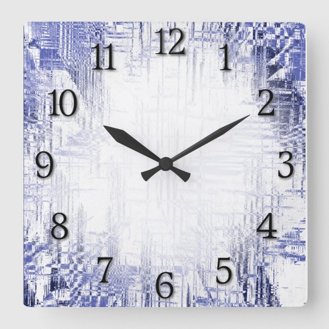 Horloge Carrée Art déco bleu avec chiffres noirs (Recto)