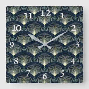 Horloge Carrée Art Déco Bleu foncé Motif géométrique élégan