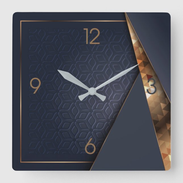 Horloge Carrée Art déco bleu marine (Recto)