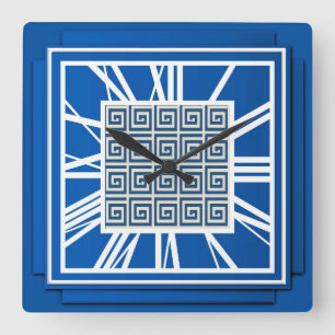 Horloge Carrée Art déco, bleu saphir