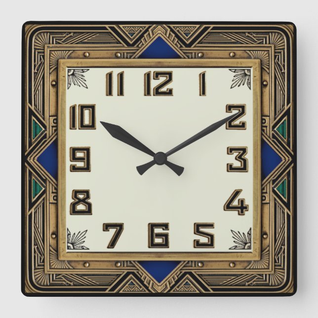 Horloge Carrée Art Déco Bronze (Recto)