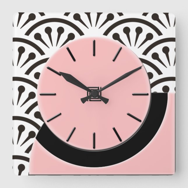 Horloge Carrée Art Déco Coupe-A (Plaza Rose+Noir) (Recto)