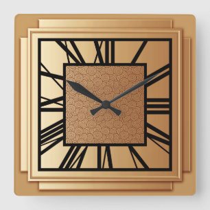 Horloge Carrée Art déco, cuivre brossé
