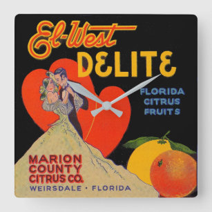 Horloge Carrée Art déco des années 1930 El-West Delite Florida Ci