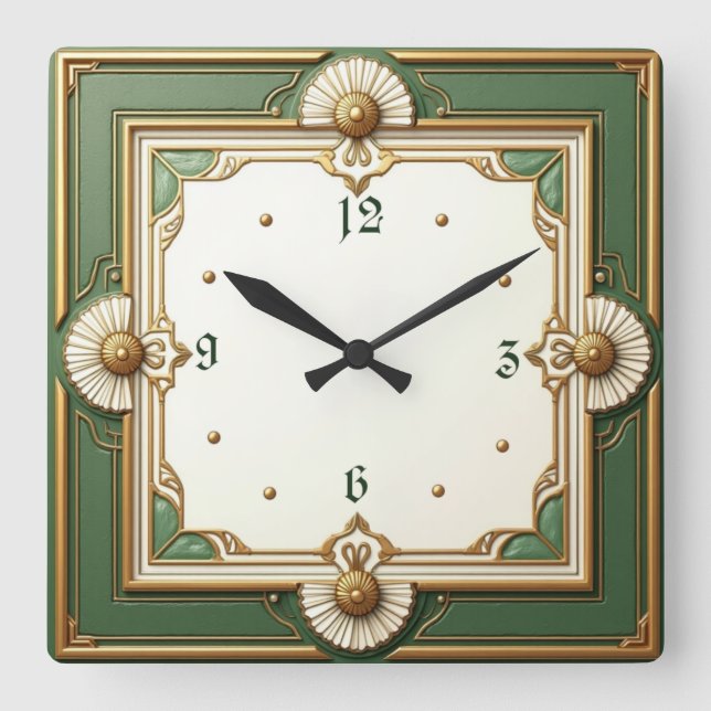 Horloge Carrée Art Déco élégant (Recto)