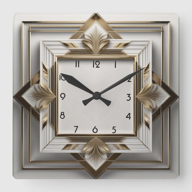 Horloge Carrée Art déco élégant (Recto)