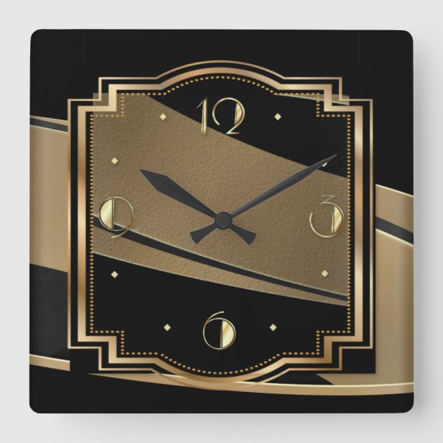 Horloge Carrée Art déco élégant (Recto)