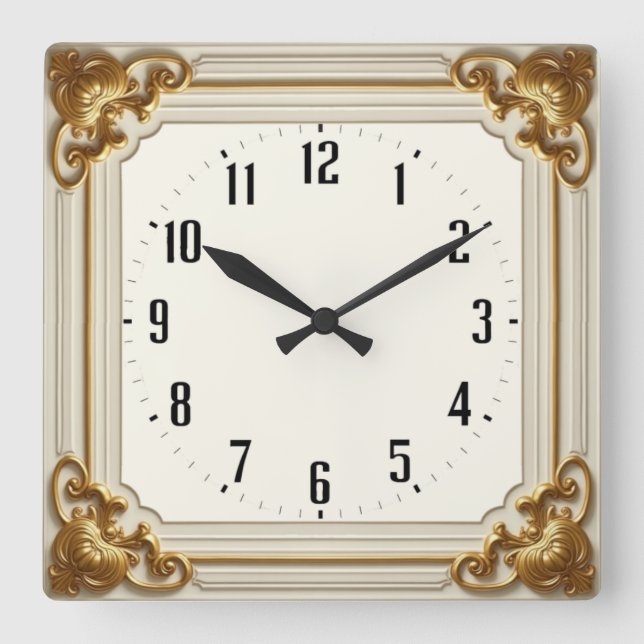 Horloge Carrée Art Déco Elegant Blanc (Recto)